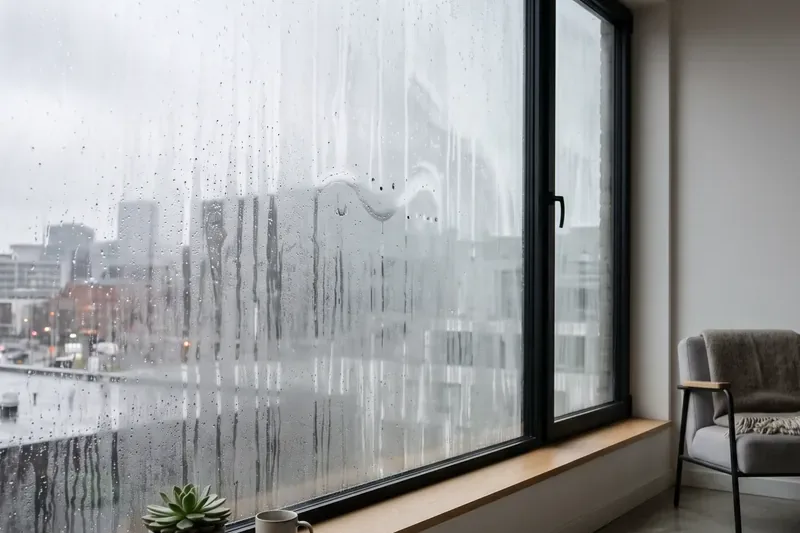 Ventana empañada con condensación